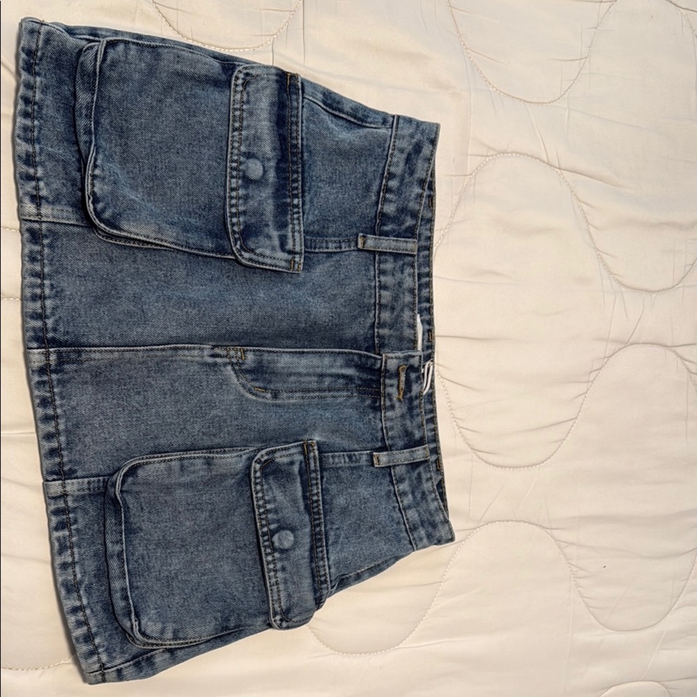 Denim Mini Skirt with Pockets